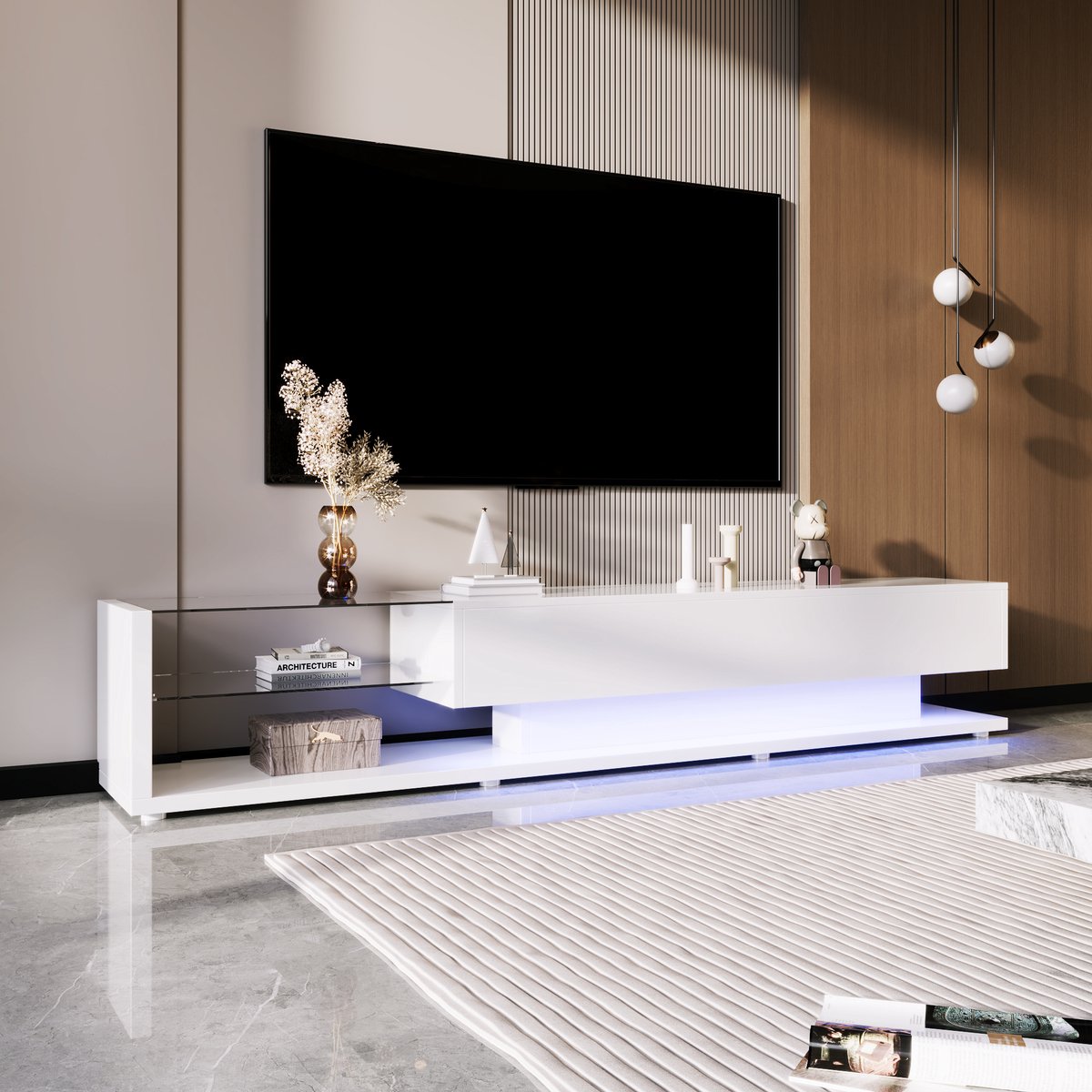 REDOM TV-meubel - hoogglans afwerking - met lades - 170 x 36 x 38H(cm) Wit Wit(Stijl 2)