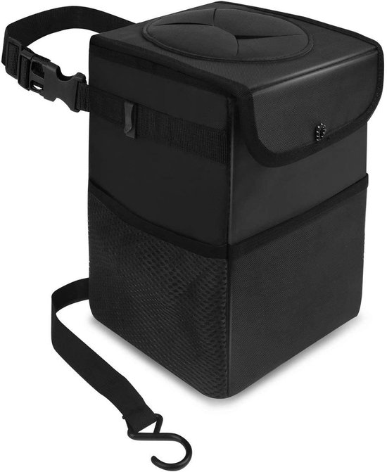 IMPERATORIS® Auto Prullenbak - Afvalzak voor Auto - Waterdichte Vuilniszak met Deksel - Bevestiging aan Hoofdsteun - 1 Stuk - 15 x 15 x 25 cm - Zwart