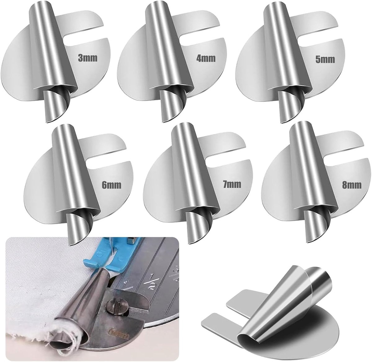 6 stuks Naai Gerolde Zoomvoet - Gerolde Zoom Persvoet 3/4/5/6/7/8mm 6 Maten Brede Rolzoomvoet - Naaimachine Persvoeten Hemmer Home Industriële Gebogen Scroll Zoomvoeten