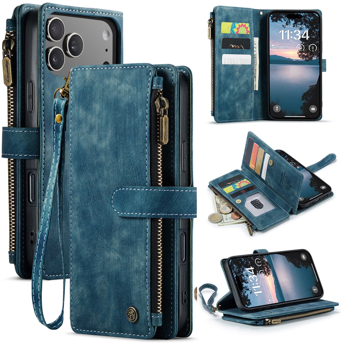 Caseme Geschikt voor iPhone 17 Pro Max PU leren hoesje - portemonnee - Blauw