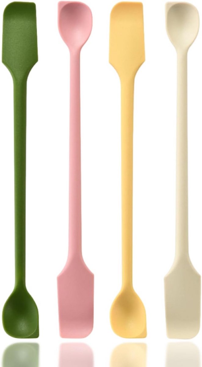 4x Mini Siliconen Spatelset - Kleine Deegschraper & Roerstaafjes voor Glazen en Flessen