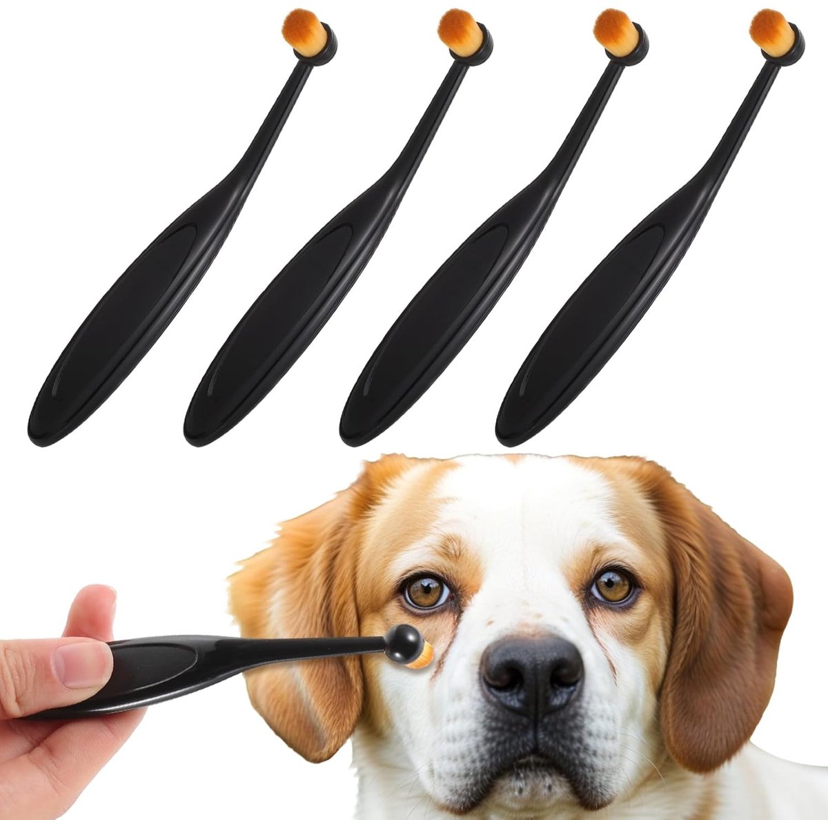 Daity Set van 4 - Borstel voor het verwijderen van traanvlekken bij honden - gemaakt van wasbaar vezelmateriaal - veilig en gelijkmatig voor het aanbrengen van oogpoeder - ergonomische handgreep - lange taps toelopende borstelharen.