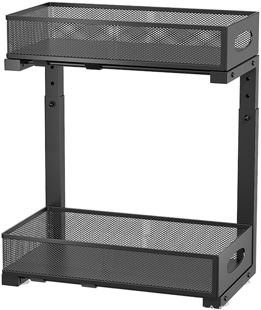 Schuiflade keukenkast - Organizer lade - Keuken ladekast - Gootsteenkast organizer - Opbergrek voor het aanrecht - Tweelaags ladesysteem - Opslag voor keukenkast of badkamerkast - zwart - 40x20x50CM