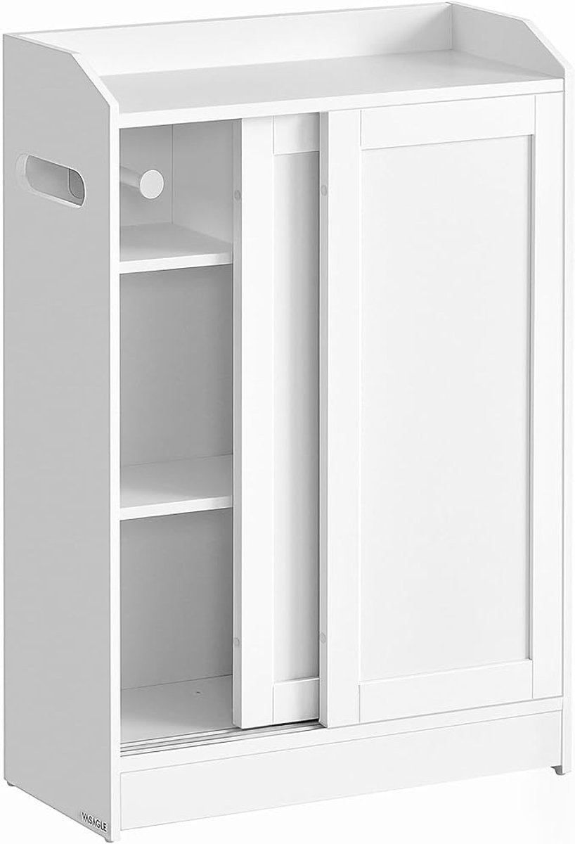 Furnstar Smalle Badkamerkast – Toiletkast met Toiletrolhouder en Borstelvak – Schuifdeuren – Verstelbare Planken – 20 x 60 x 80 cm – Cloud White