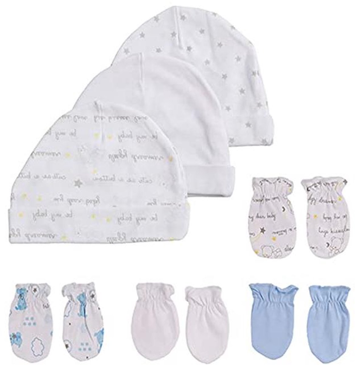 Set van 5 Baby Hoeden en Wanten voor Pasgeborenen - 100% Katoen, Geschikt voor Jongens en Meisjes (0-6 Maanden)