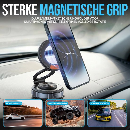 Magnetische telefoonhouder voor auto, 360 graden draaibaar, zuignap, opvouwbaar, vacuüm, compatibel met iPhone 16 15 14, magnetische deur, verstelbaar, voor Xiaomi Huawei Sams