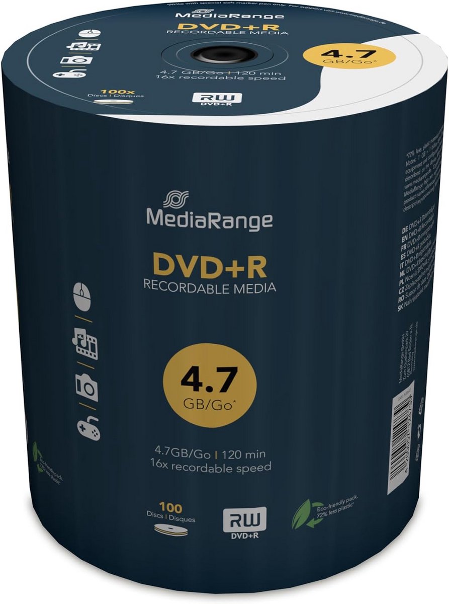 DVD+R 4,7 GB Schrijfmedia - 100 Stuks - 16x Snelheid