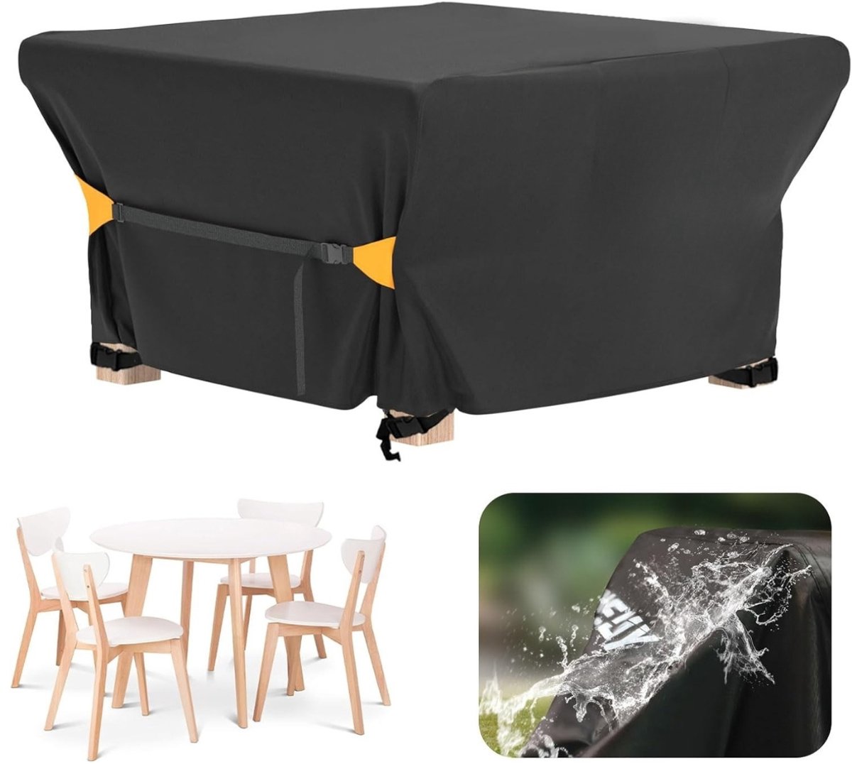Famanu Rotan tuinmeubelhoezen: waterdicht 125 x 125 x 74 cm vierkante buitentafelhoes met ventilatieopening anti-UV winddicht voor patio kubus eetkamer set - zwart