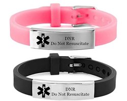 Verstelbare DNR Niet Reanimeren Armbanden - Gepersonaliseerde Medische Alert ID Siliconen Polsbanden voor Volwassenen