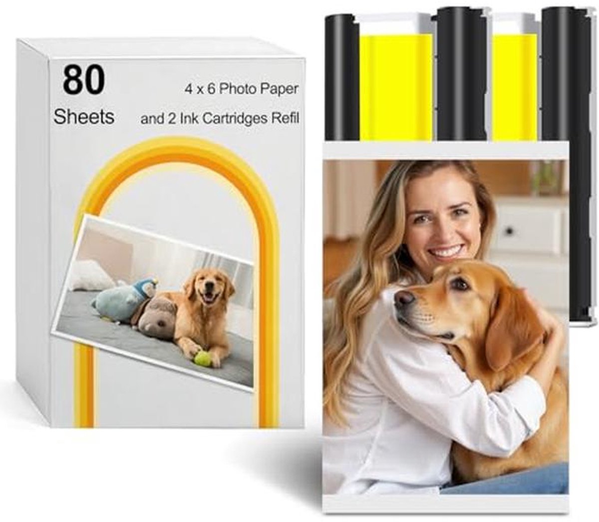 CRTBOTW Compatible with Amber M100/M200 4x6 Photo Printer Ink & Paper Set, 2 Colour Ink Cartridges and 80 Sheets 4x6 High Gloss Photo Paper for DHP512/DHP513 Printers