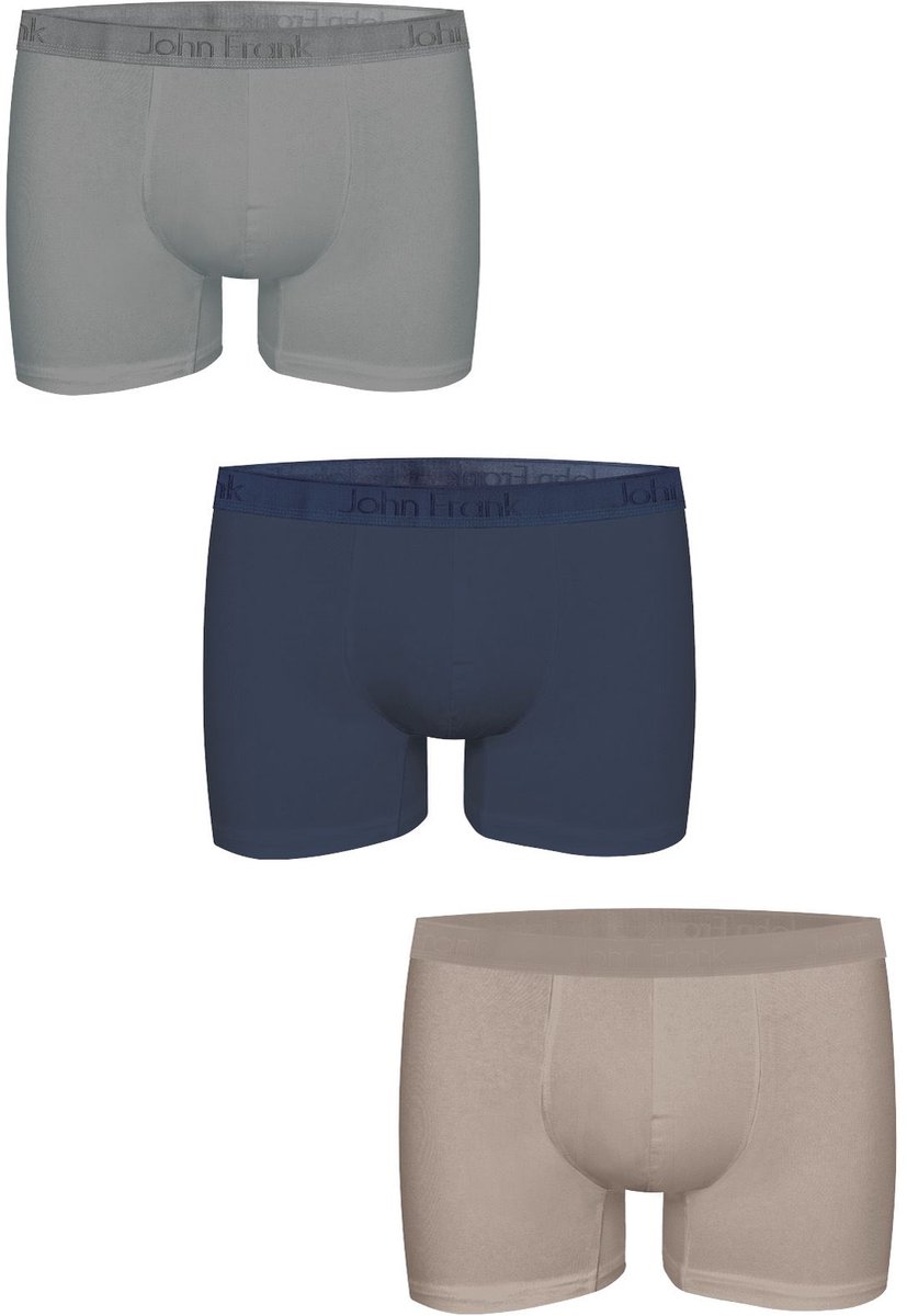John Frank Boxershorts-3 Pack Premium Micro Modal-Onderbroek Heren-Multi Pack-Grijs Marineblauw Beige-L