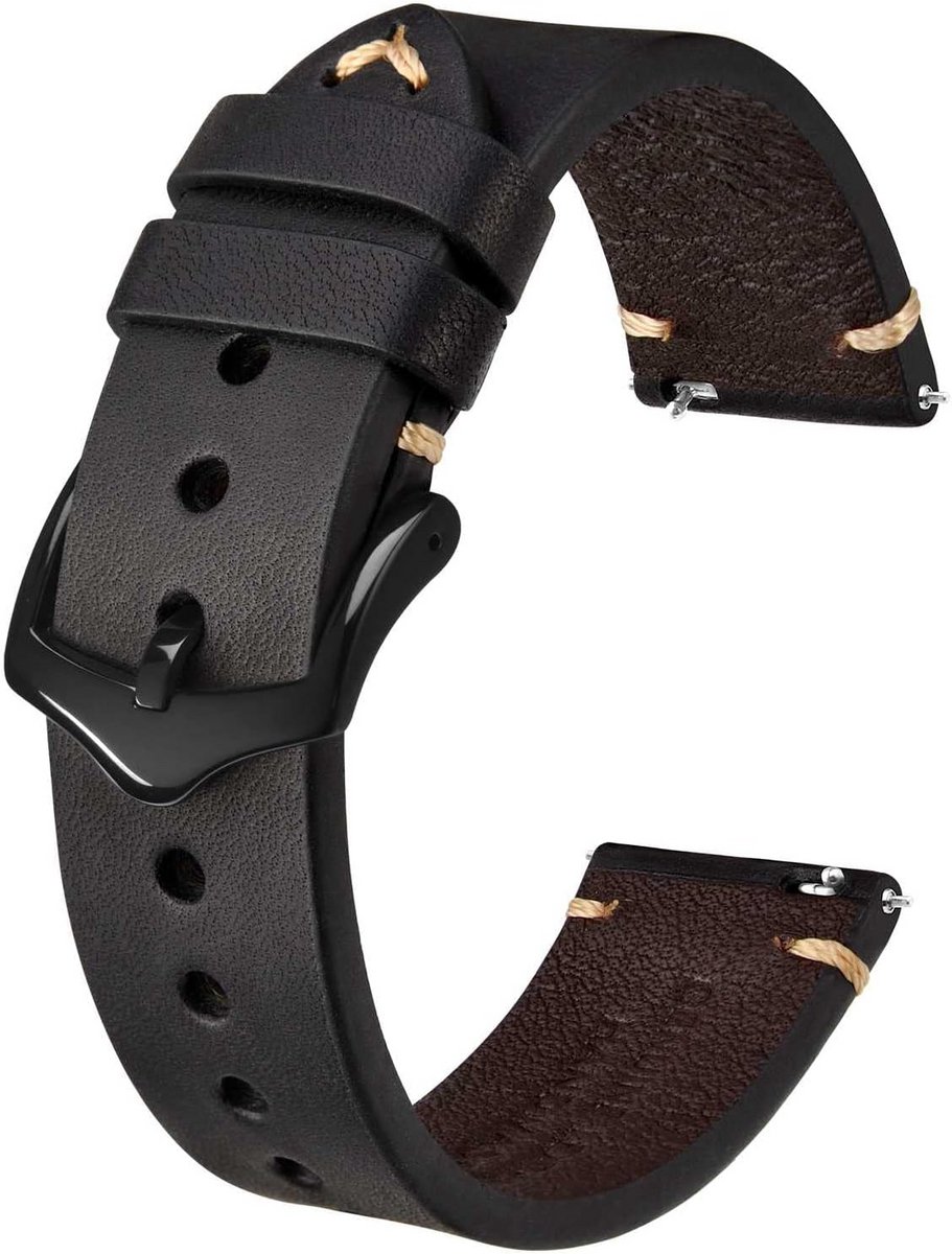 BISONSTRAP Horlogeband voor heren, handgemaakte leren armband, snelsluiting, 18 mm, 20 mm, 22 mm