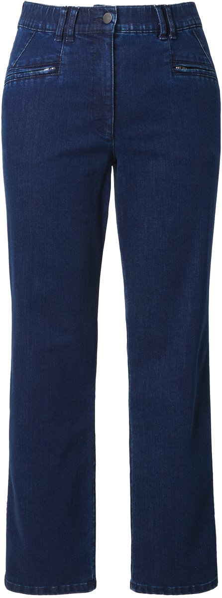 Ulla Popken - Dames - Jeans Mony smal toelopende pijp ritszakken - Donkerblauw denim - Maat 88