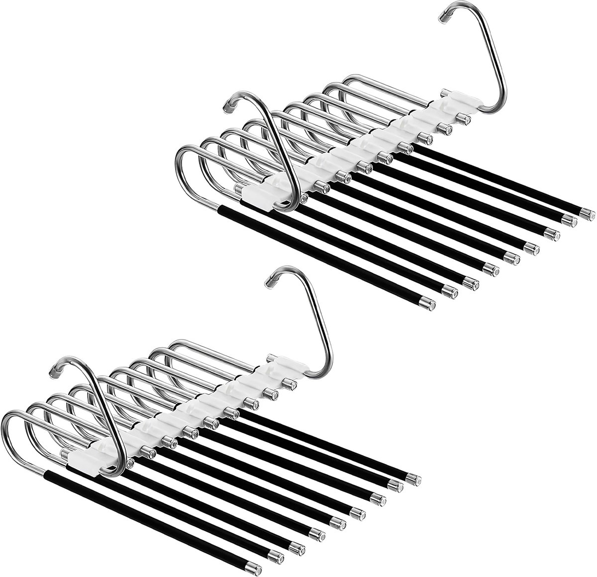 Broekhanger set van 2 - antislip - ruimtebesparend - zwart-zilver
