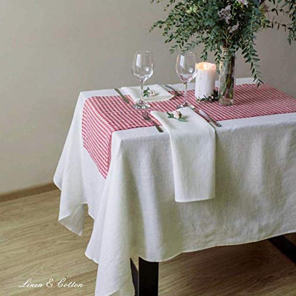 Tafelkleed Stof 100% Linnen Ecru Wit 140 x 220 cm - Wasbaar voor Keuken en Diner