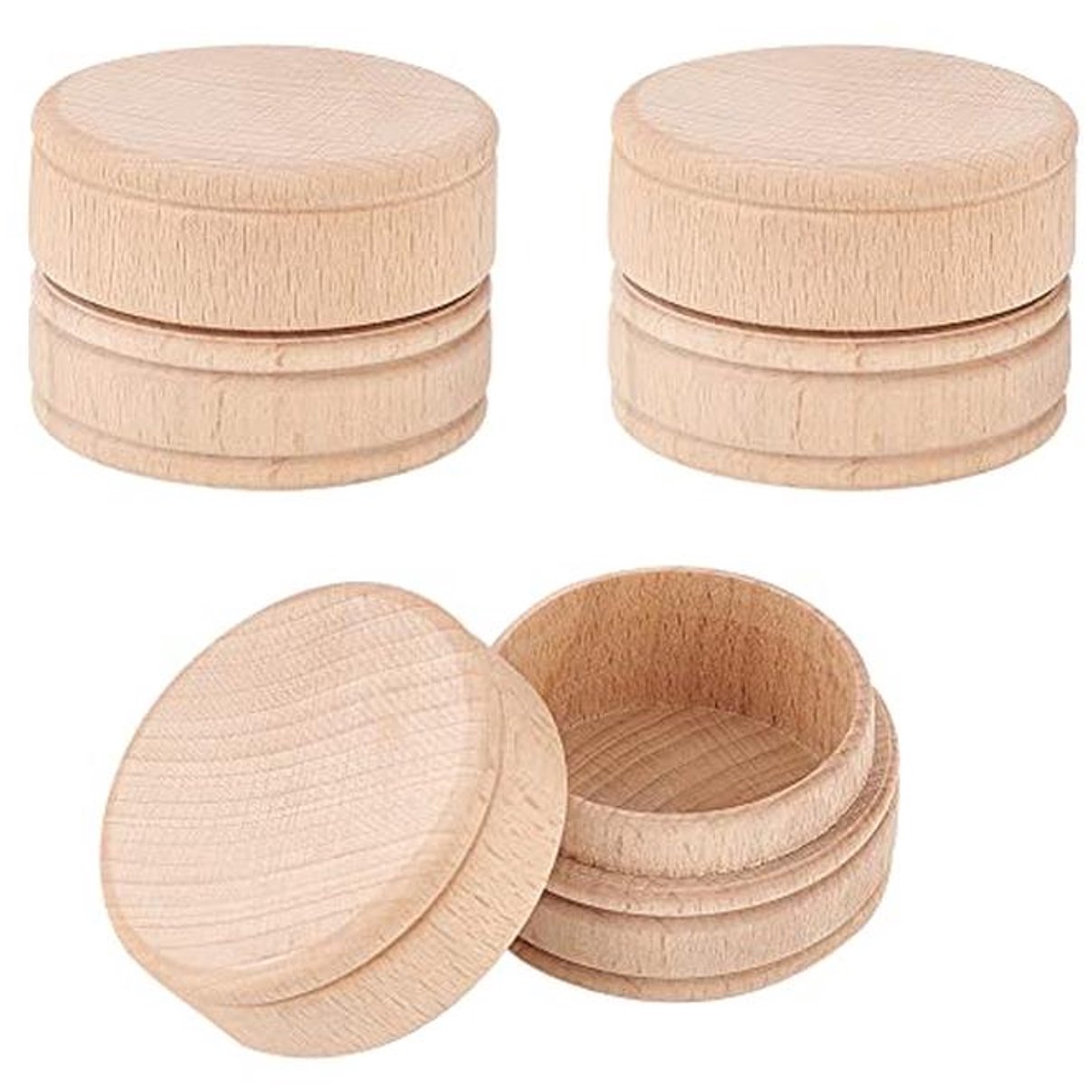Mini Ronde Houten Dozen Set van 3 - Kleine Houten Opslagdozen voor Sieraden, DIY en Herinneringen