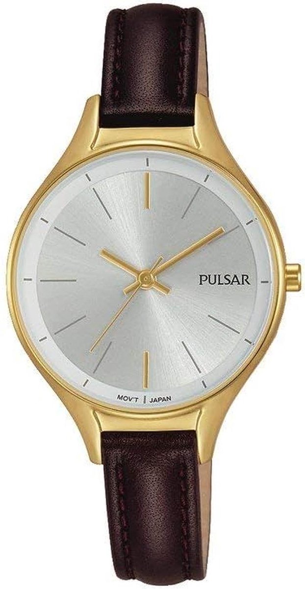 Dames jurk horloge met PVD-vergulde behuizing en leren armband