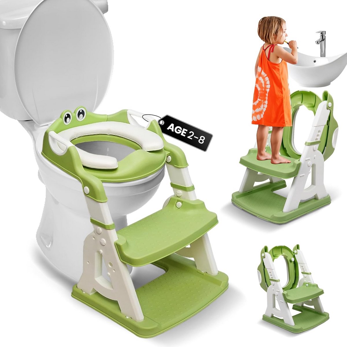 2-in-1 Gewatteerd Potje met Ladder en Opvouwbare Toiletbril voor Peuters