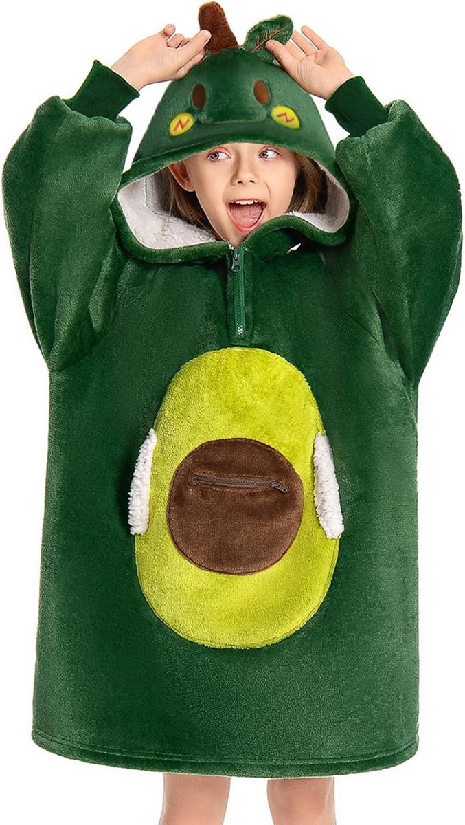 Overmaat Hoodie Deken voor Kinderen - Draagbare Sherpa Fleece Deken met Mouwen, Zakken en Capuchon