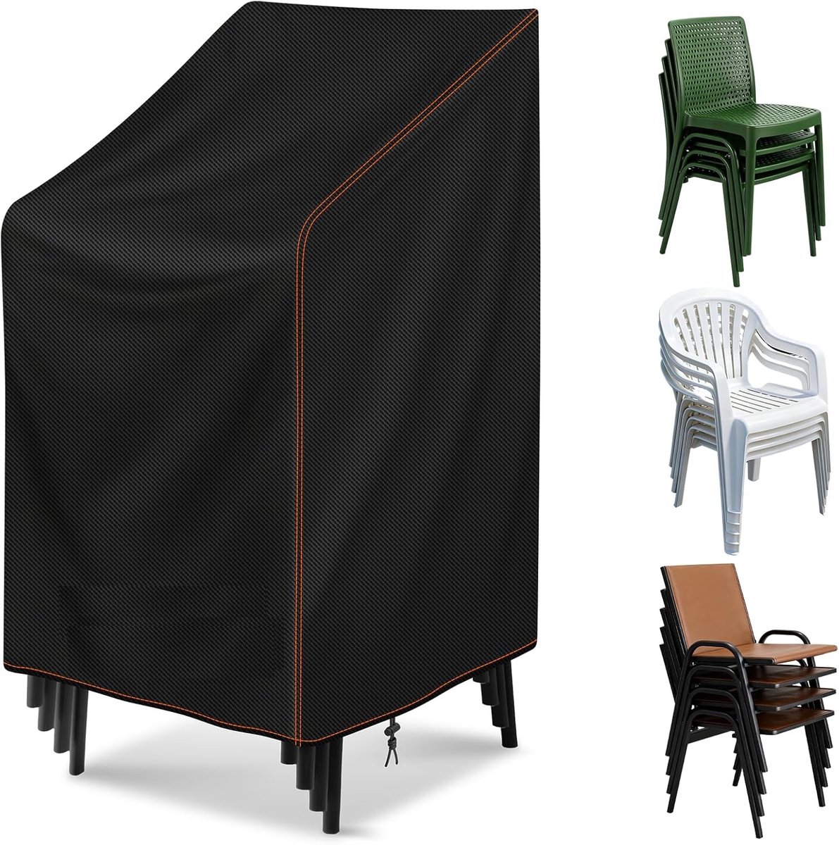 Famanu Tuinmeubelhoezen waterdicht - 70 x 70 x 80/120 cm patio stapelstoelhoes voor buiten tuinmeubelen 210D Oxford-doek winddicht anti-uv - zwart