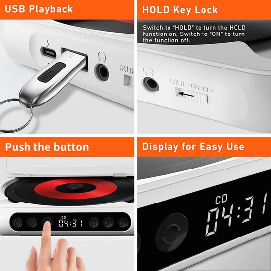 Draagbare Bluetooth-cd-speler met USB-C-snelladen - Ultradun en compact - Ondersteunt MP3/WMA-formaten - Geschikt voor zowel reizen als thuisgebruik - Roze — afbeelding 2