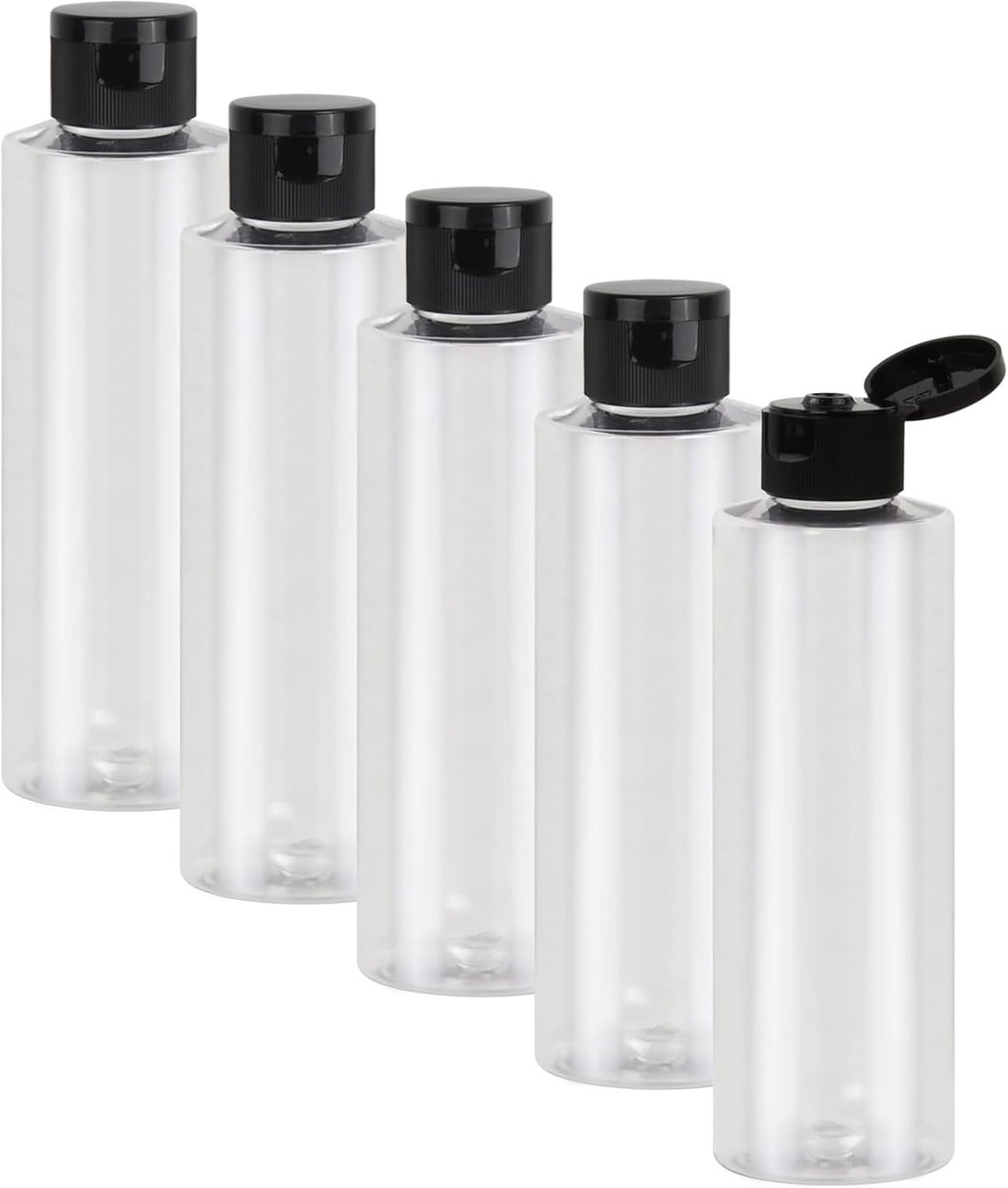 Famanu – Reisflessenset - plastic fles - transparant - cosmeticafles - leeg - houder voor vlucht - vulflessen - kunststof flessen voor cosmetica - reizen - shampoo - douchegel 200 ml