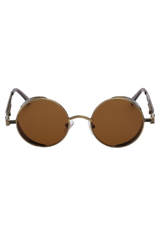 KIMU Ronde Zonnebril Steampunk Vintage - Brons Montuur Rond - Bruine Glazen - Retro Hippie Bruin Sixties Bronzen Festival van Merkloos — afbeelding 3