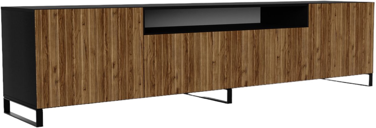 Margaret Hadas24 TV-kast Mio III, woonwand, lowboard, tv-standaard, woonwand, woonkamer, tv-board, woonkamermeubels, televisie, highboard, TV-kast, tv-lowboard, 200 cm, 3 deuren, zwart, bruin