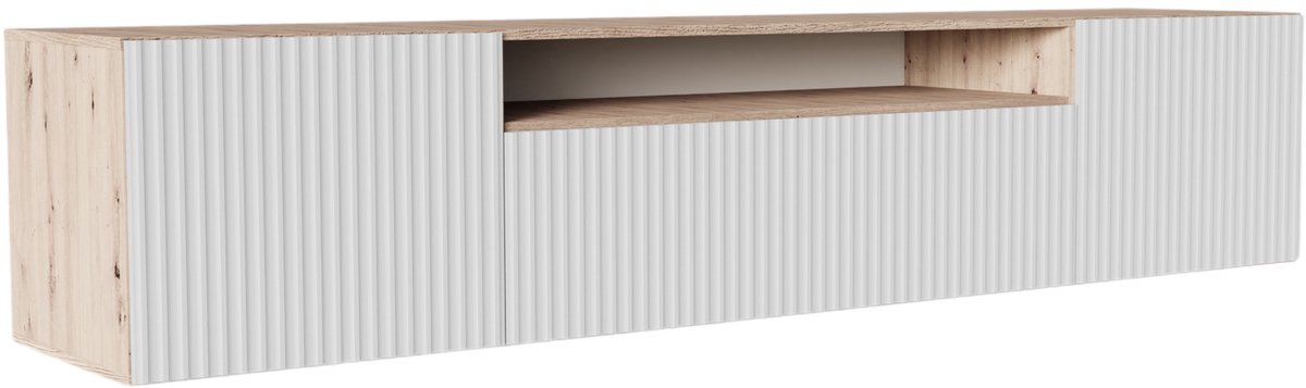 Margaret Hadas24 TV-kast Noe, woonwand, lowboard, tv-standaard, woonwand, woonkamer, tv-board, woonkamermeubels, televisie, highboard, TV-kast, tv-lowboard, 200 cm, 3 deuren, bruin, wit