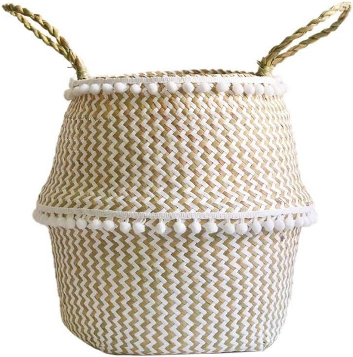 Opvouwbare wasmand van zeegras – Boho opbergmand, gevlochten vismand en speelgoeddoos voor elke ruimte