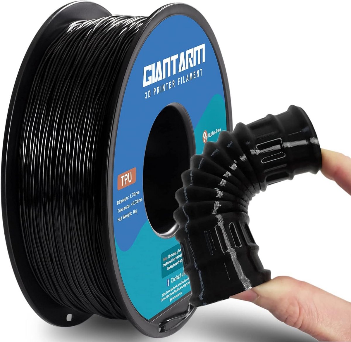 TPU-filament 1,75 mm voor flexibele 3D-printers - zwart - 1 kg