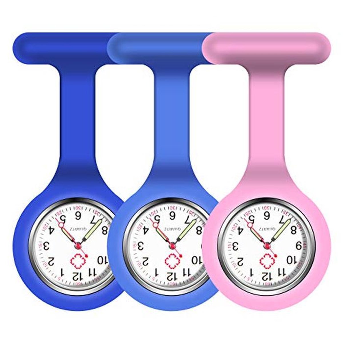 Verpleegster Horloge Fob - Lichtgevende Medische Pocket Horloge uit Siliconen (3 Stuks)