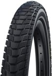Zwarte fietsband met grof profiel, Schwalbe Pick-Up tekst op zijkant, met reflecterende streep.