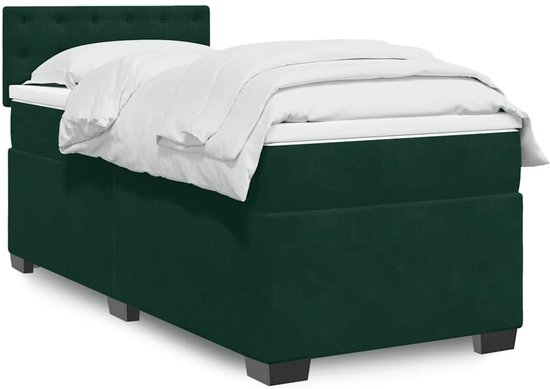 vidaXL - Sommier tapissier - avec - matelas - velours - vert foncé - 90x190 - cm