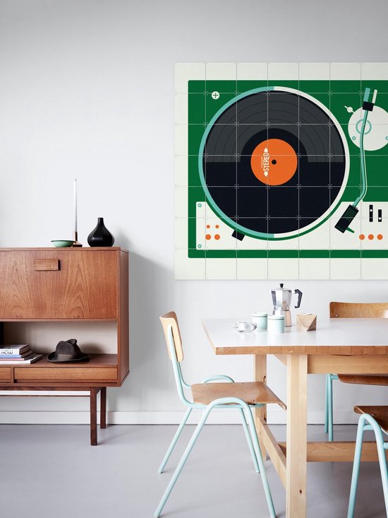 Tourne-disque IXXI, Bo Lundberg - 100 x 80 cm - Support de suspension gratuit - Grande Décoration murale et affiches - Vintage, Coloré, Illustrations, Mancave