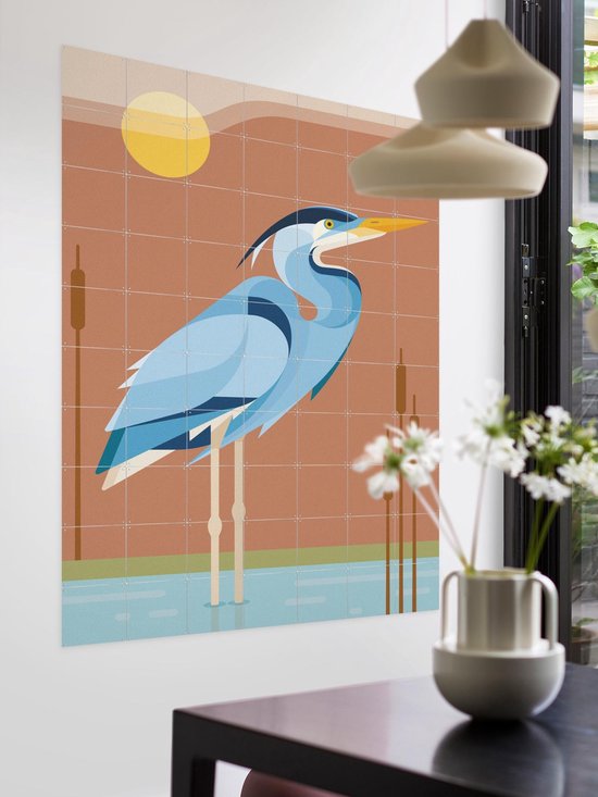 IXXI Héron bleu, Elke Uijtewaal - 80 x 100 cm - Système d'accrochage inclus - Grande décoration murale et affiche - Coloré, Illustrations, Design graphique
