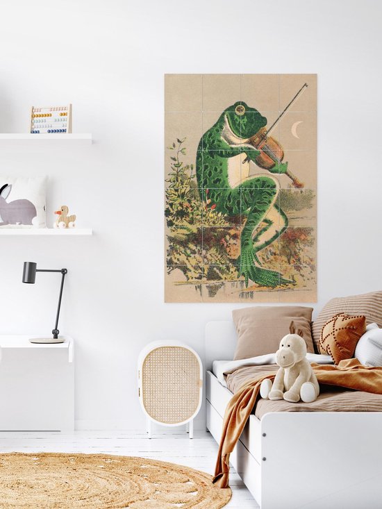 IXXI Frog playing violin, Aster Edition - 60 x 80 cm - Gratis ophangtool - Grote wanddecoratie en posters - Vintage, Kleurrijk, Speels, Illustraties