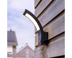 HOFTRONIC Bristol - LED Wandlamp met sensor - 10 Watt 814 Lumen - Bewegingssensor en schemerschakelaar - 3000K warm wit licht - zwart