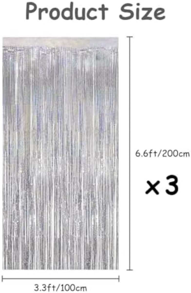 3 Stuks Glitter Gordijnen met Franjes - Feestdecoratie Zilver