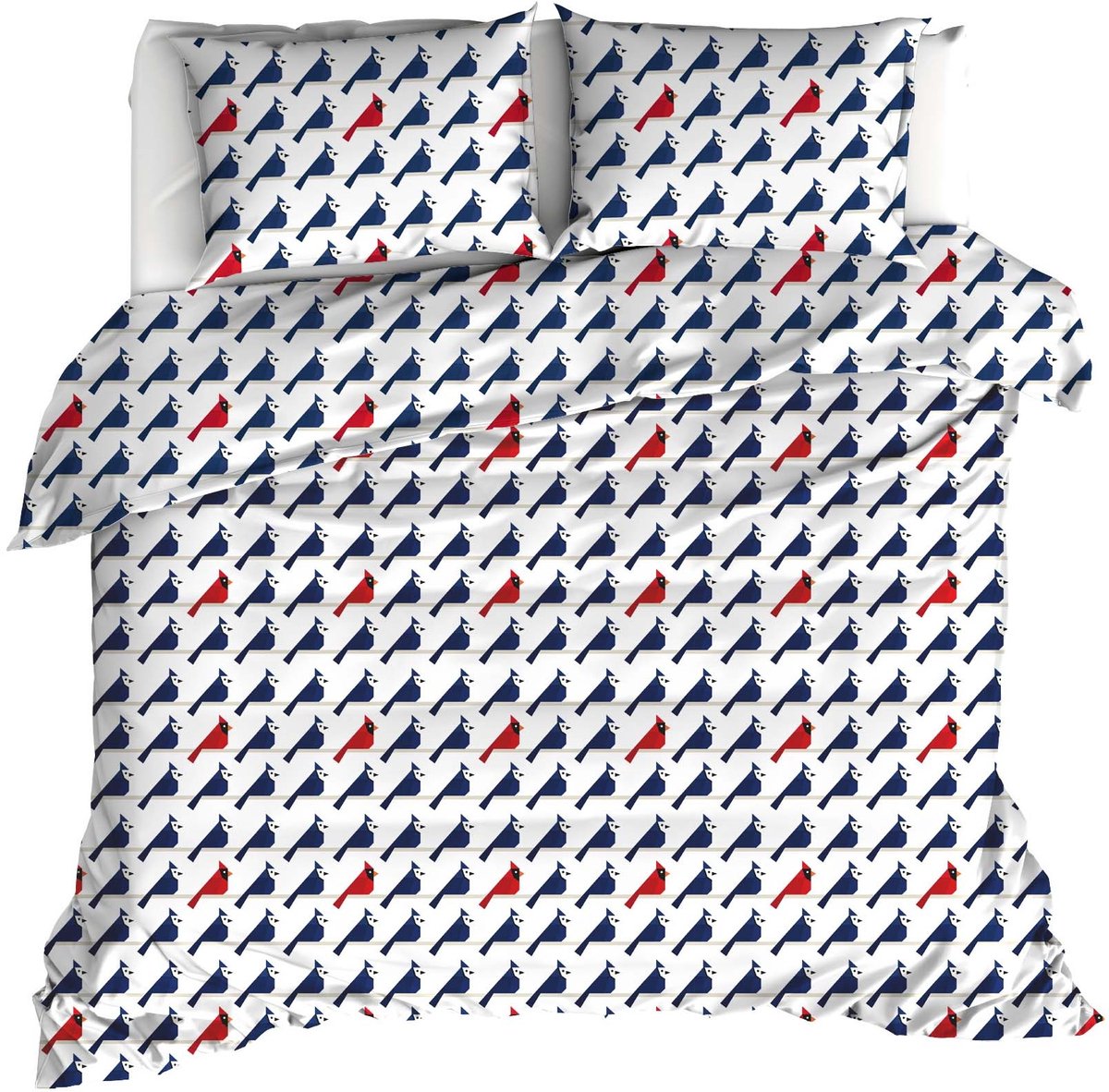 Moodit Dekbedovertrek Odil Flipo Blue Cuckoo Red - 260 x 240 + 2x 60 x 70 cm - Wit - Katoen