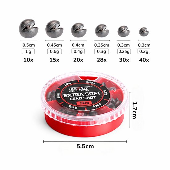 S&D - Vis loodjes - Loodhagel set met 6 maten - 143stuks / 50g - Knijplood in Draaibakje van S&D — afbeelding 5