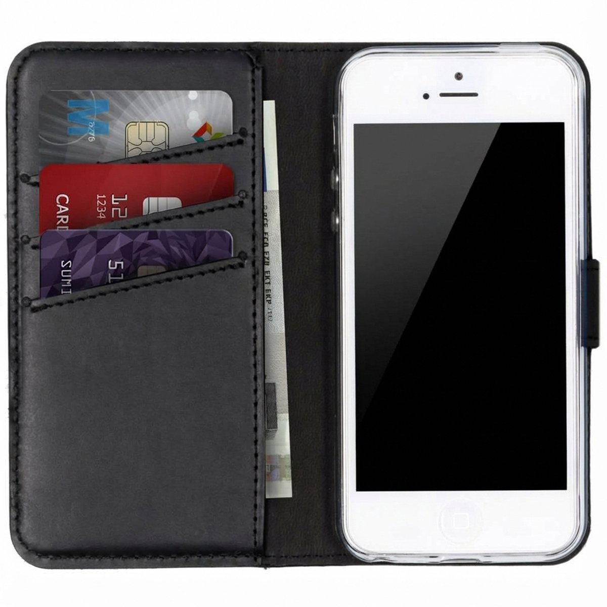 Selencia Hoesje - Geschikt voor Apple iPhone 5s / SE (2016) / 5 - Echt Lederen Bookcase - Zwart