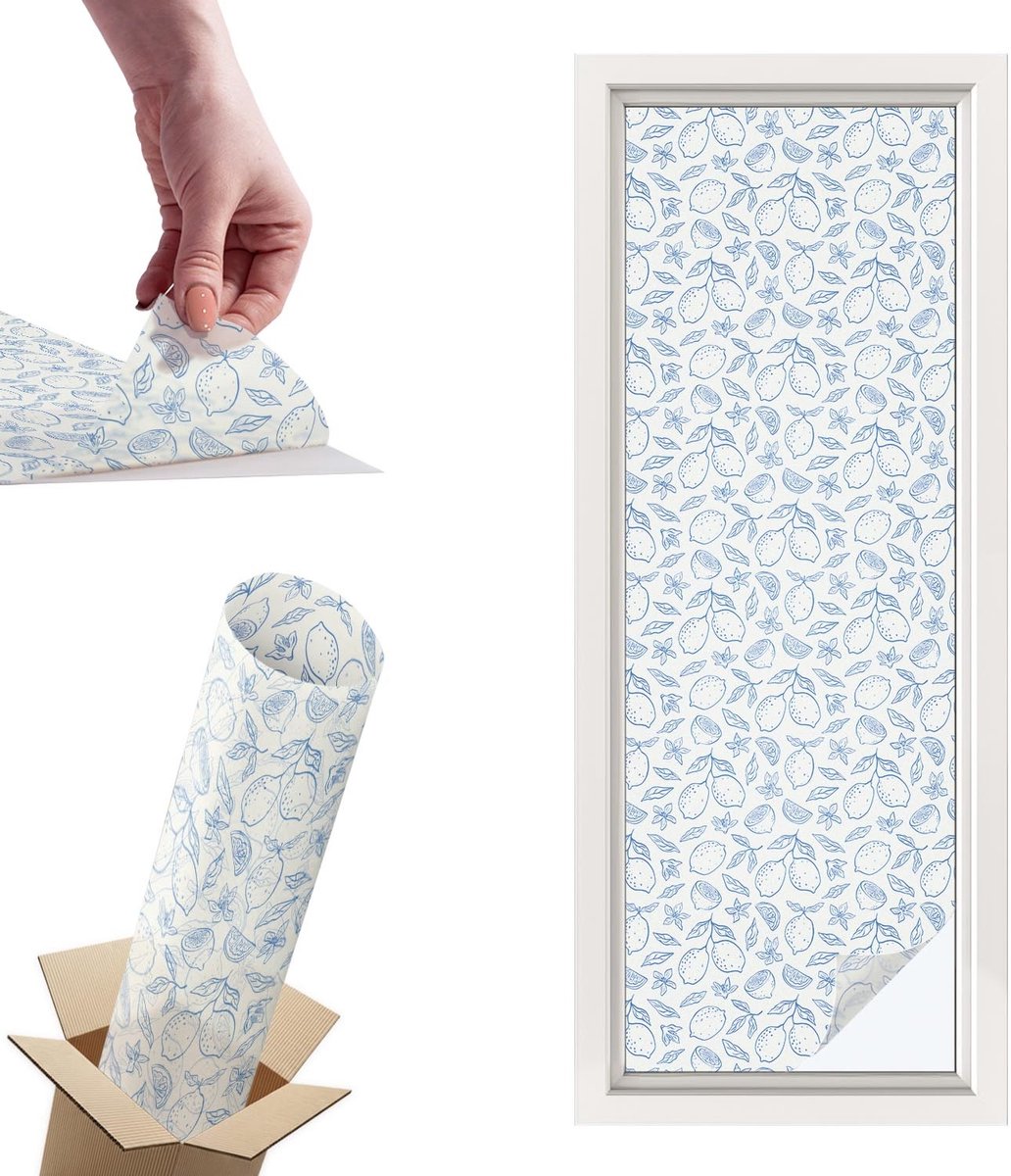TULUP Raamfolie Anti inkijk - Citroenpatroon Privacy Folie Raam - 50x146 cm - Wit Anti inkijk Folie - Raamfolie Tegen inkijk Glas in Lood - Voor de keuken, het kantoor en de hal. - Raamfolie Zonwering Wit - Citroenpatroon