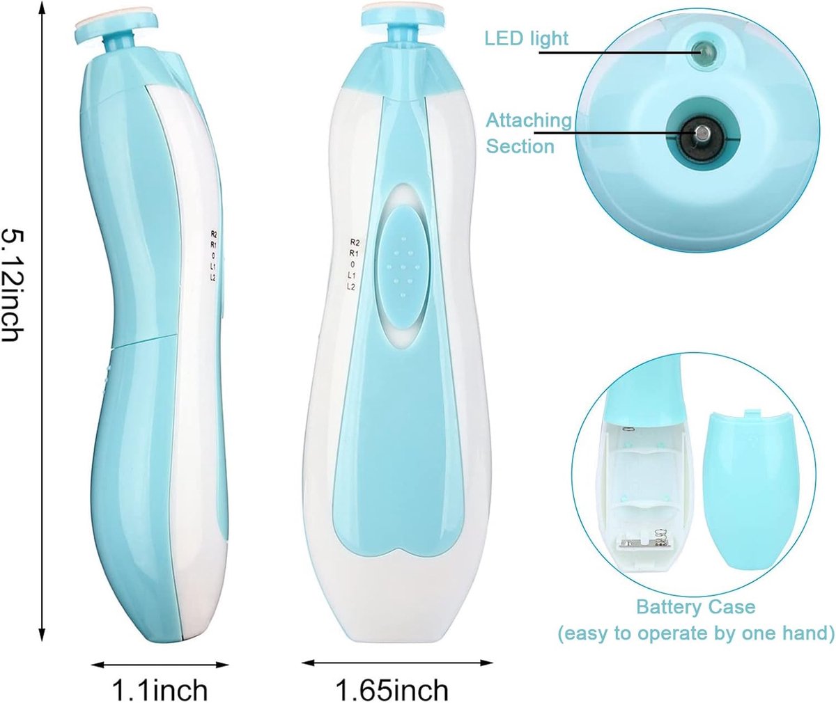 Elektrische nagelknipper - elektrische nagelknipper voor baby's - elektrische nageltrimmer voor baby's - knipt vinger- en teennagels - 6-in-1 nagelset - met LED-lampje - veilig voor pasgeborenen, kinderen en volwassenen. thumbnail 4