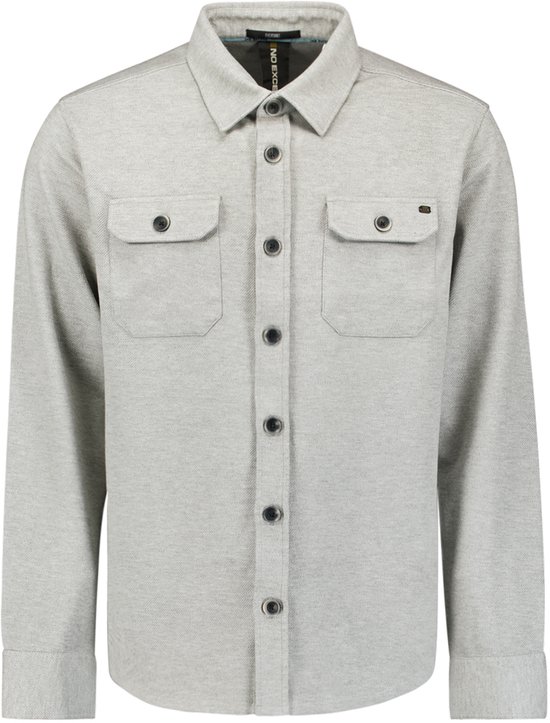 Grijs jersey twill overhemd met lange mouwen, kraag en twee borstzakken.