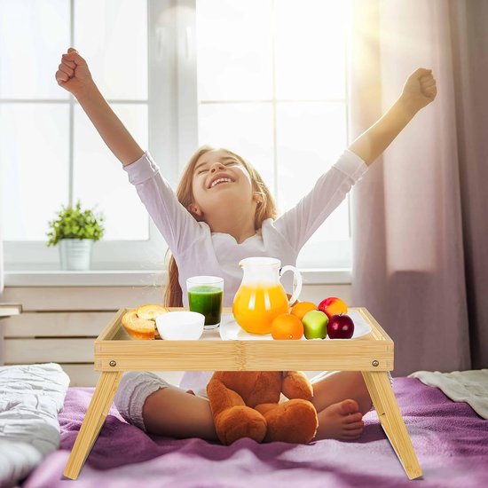Opklapbare tafel - Campingtafel - Draagbare opklapbare tafel - Kan gebruikt worden als eettafel, tv-tafel, laptoptafel, snacktafel, banktafel of werktafel - Natuurlijke houtkleur — afbeelding 3