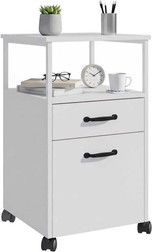 COSTWAY Rollcontainer mit 5 Schubladen, mobiler Aktenschrank mit Rädern, Bürocontainer Schubladenschrank Rollschrank Rollwagen, Schubladenkommode für Zuhause Büro (Natur