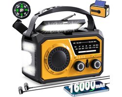 16000mAh Hand Crank Noodweerzender met Draadloze Speaker, IPX4 Hoge Kwaliteit, NOAA AM/FM Zonne-energie Draagbare Radio met Zaklamp, Mobiele Telefoon Oplader, SOS Alarm, Kompas & Leeslamp voor Kamperen, Survival Gear