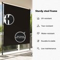 Extérieur noir avec cadre en acier, résistant aux UV et à l'eau, indéchirable et durable.