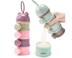 2 stuks Babyvoedingdispenser - 4-laags, stapelbaar, draagbaar en luchtdicht - Bewaarbox voor babyvoeding - Bewaarbox voor babysnacks - 7,5*7,5*22 cm - Geschikt voor op reis, thuis en voor het voeden van moeder en kind - Groen, Roze